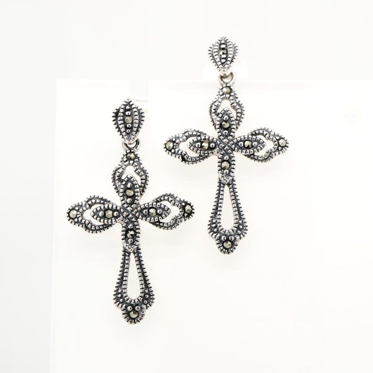 Marcasite Cross Earrings in Sterling Silver
