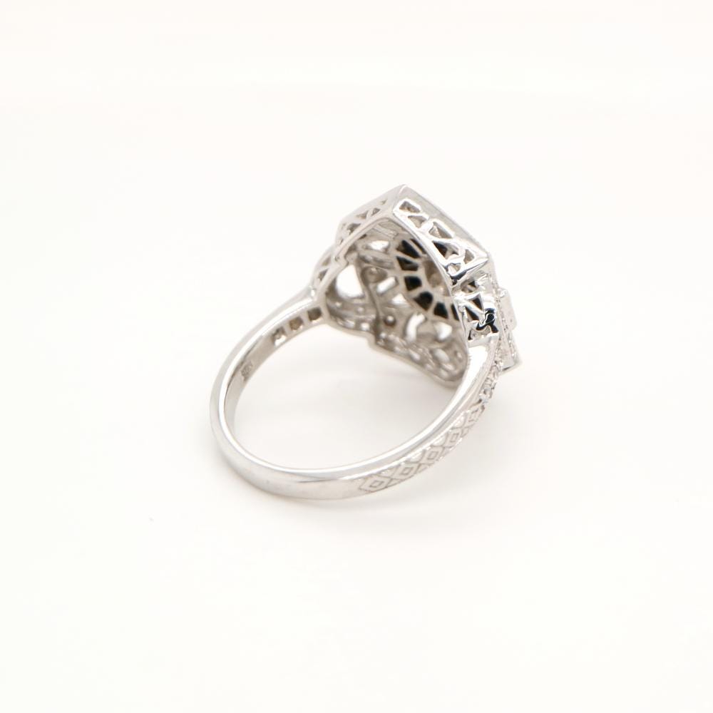 French Cut Onyx Cocktail Ring in White Gold with Diamond