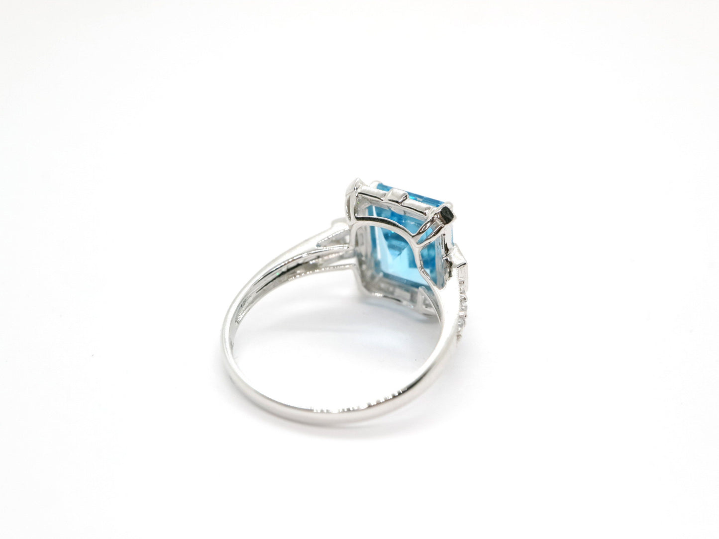 Art Deco vintage blue topaz  ring, Emerald cut blue topaz and diamond ring, White gold engagement ring, Topaz wedding ring, Anniversary gift