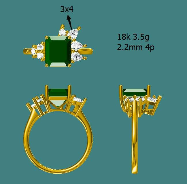 Emerald cut mint Tourmaline ring wih off-set diamond details, 18k white/rose gold ring,Contemporary design ring with custom gemstone
