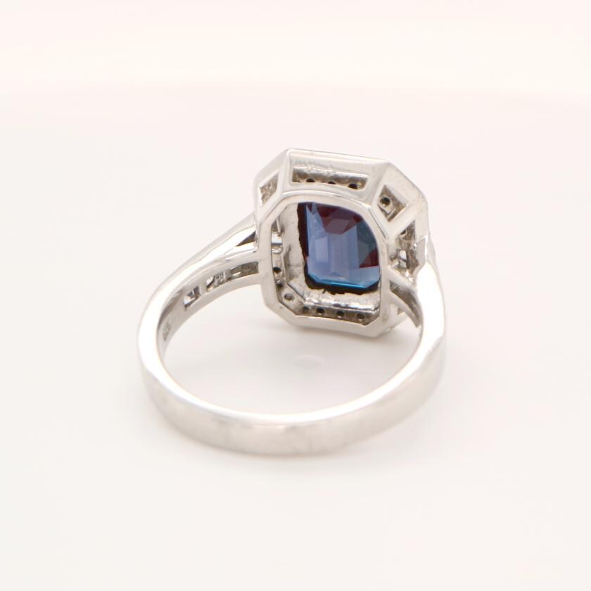 Laboratory grown Sapphire ring in Sterling Silver with CZ Halo-Vintage Sapphire engagement ring, Gift For Her