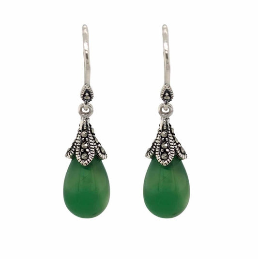 Gemstone Drop Earrings in Sterling Silver with Marcasite