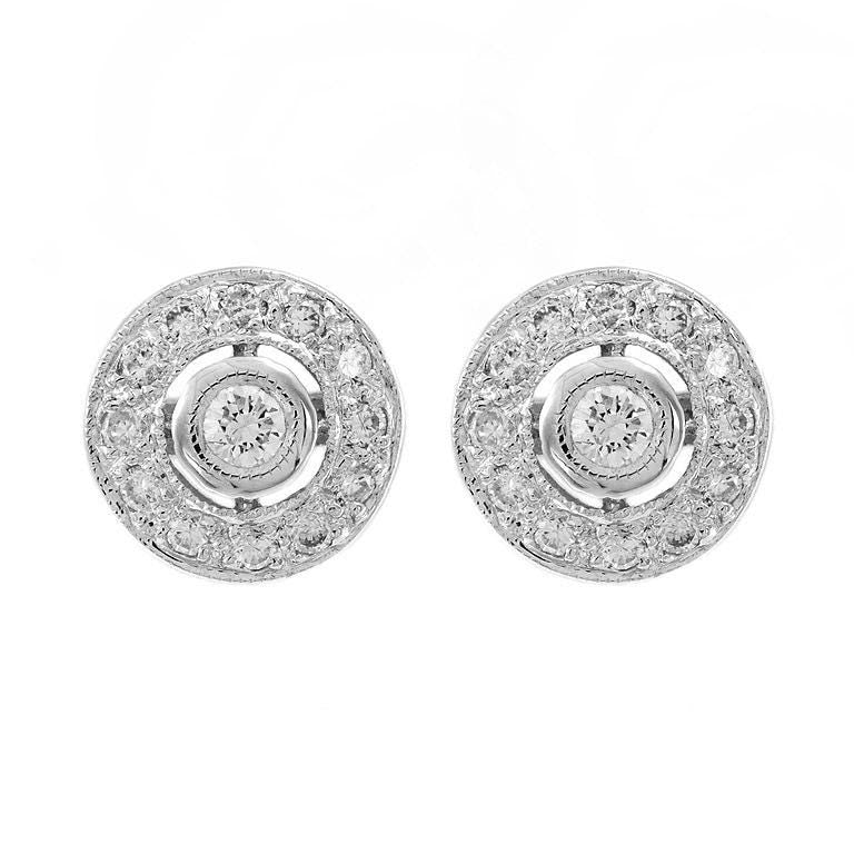 Art Deco diamond halo stud earrings, Vintage stud earrings
