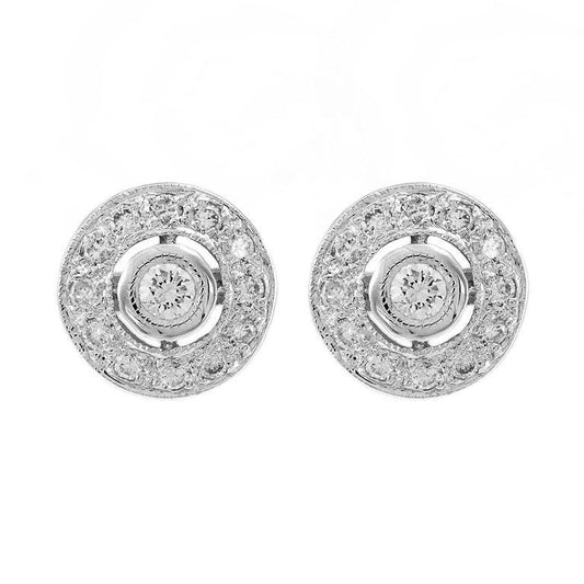 Art Deco diamond halo stud earrings, Vintage stud earrings