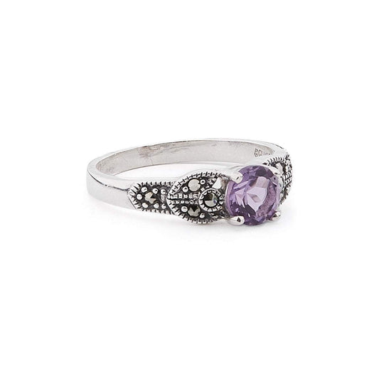 Art Deco Ring in Amethyst, Marcasite and Sterling Silver