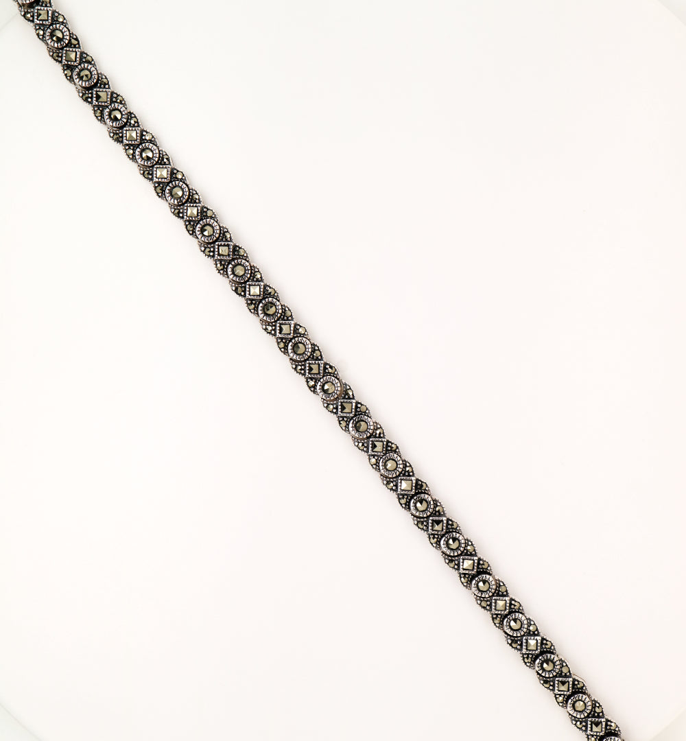 Art Deco Banded Bracelet with Marcasite in Sterling Silve
