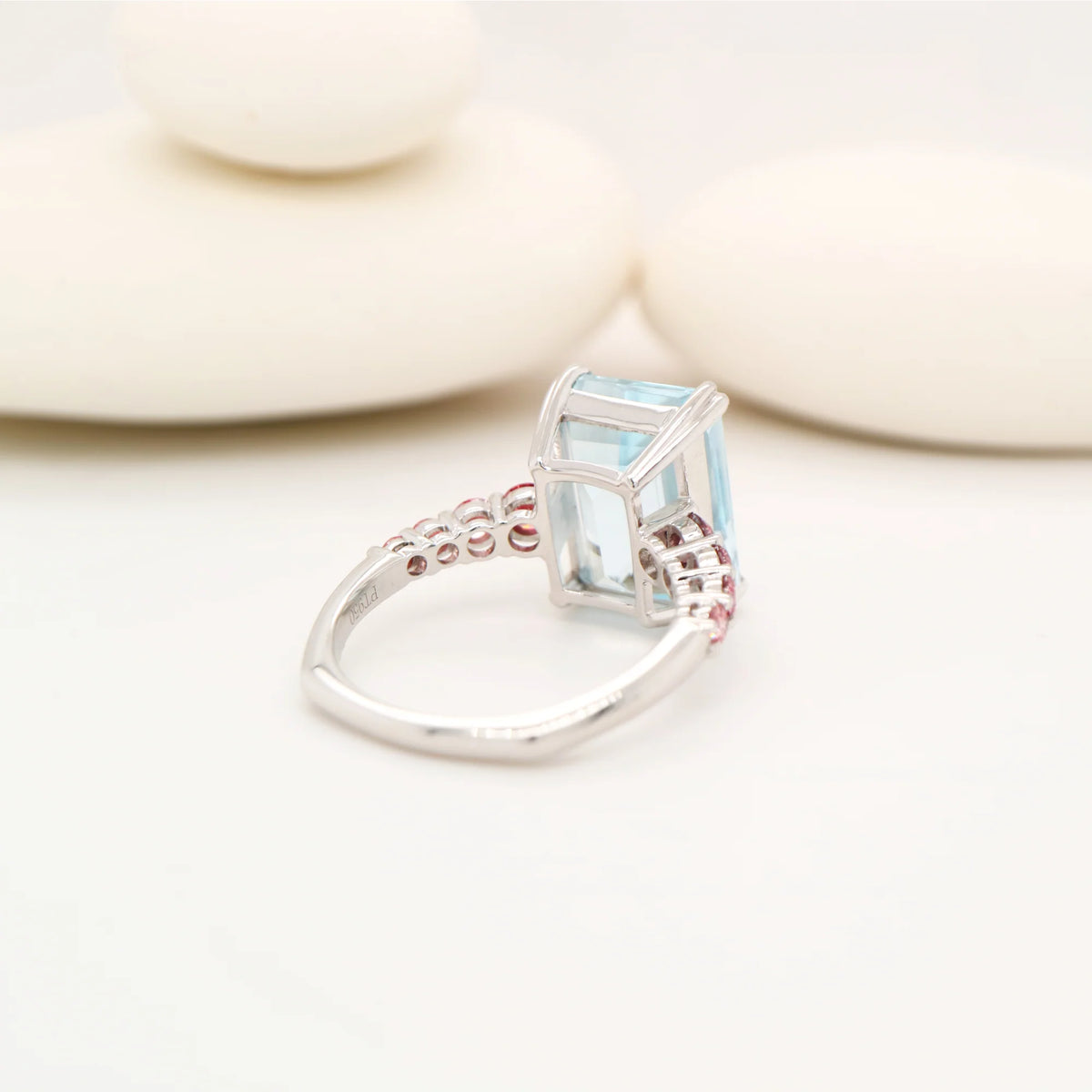 Custom order-square natural amethyst and sapphire ring