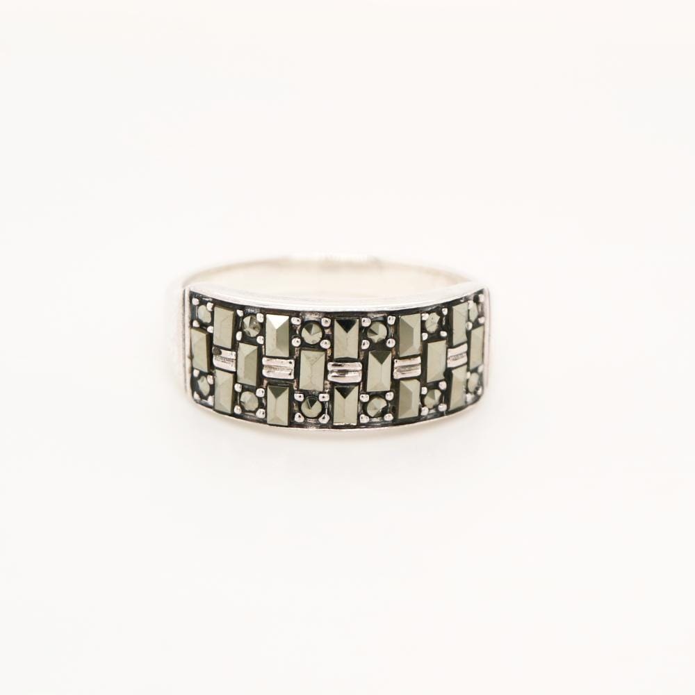 Marcasite Wide band ring in sterling silver