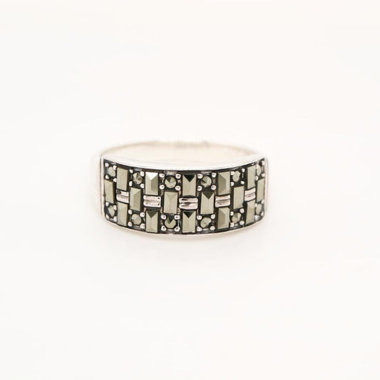 Marcasite Wide band ring in sterling silver
