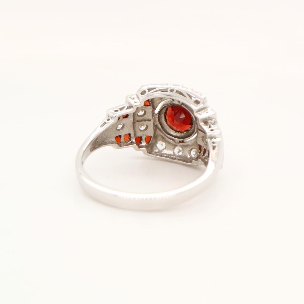 Art Deco Cocktail Ring with Garnet and CZ in Sterling Silver