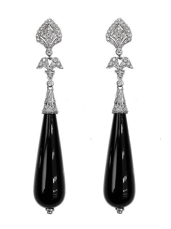 Art Deco Drop Earrings with Black Onyx drop