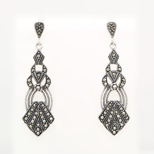Art Deco Marcasite Dangle Earrings in Silver