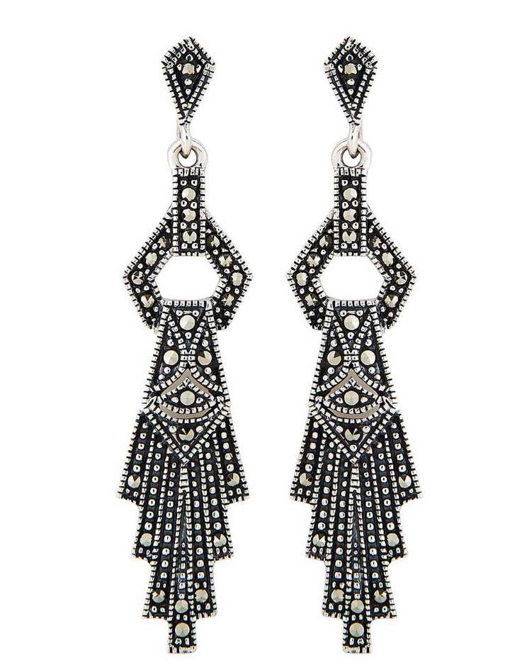 Art Deco Drop Earrings in Marcasite and Sterling Silver