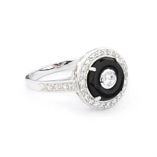 Art Deco style CZ and Black onyx ring in Sterling Silver