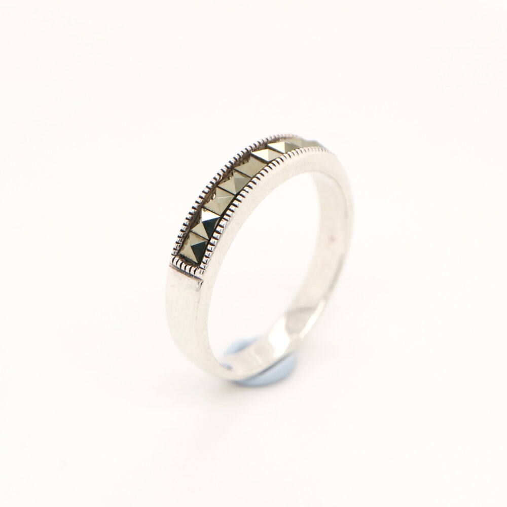 Sterling silver wedding band, White gold plated CZ ring