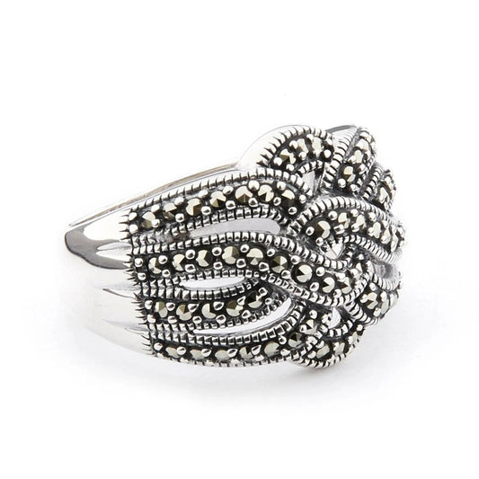 Art Deco Knot Ring in Marcasite and Sterling Silver, Anniversary ring