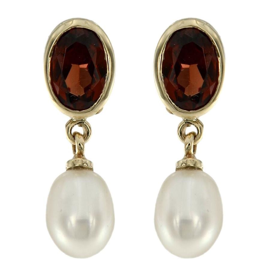 Gold Drop Earrings with Topaz, Garnet or Amethyst and Pearl