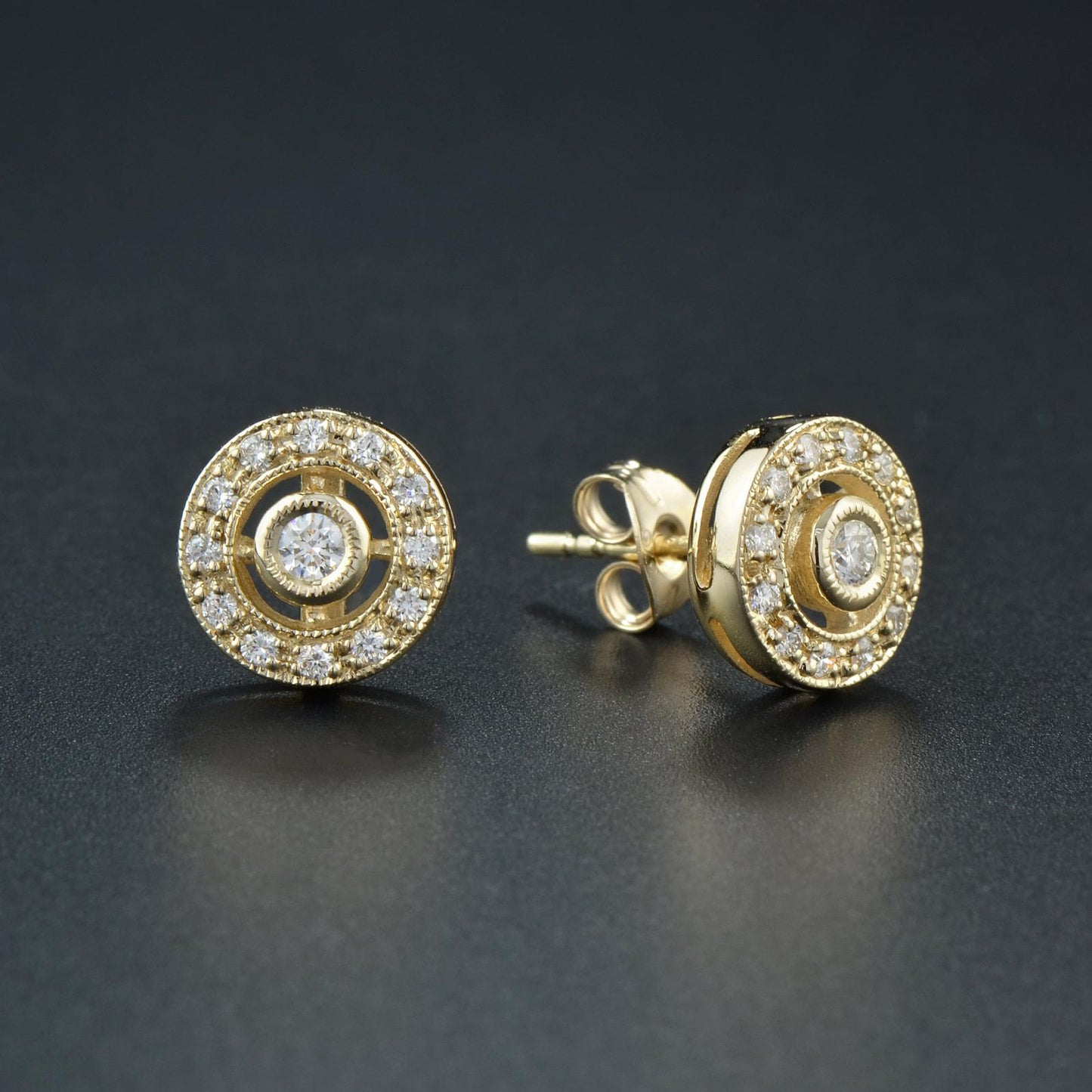 Art Deco diamond halo stud earrings, Vintage stud earrings