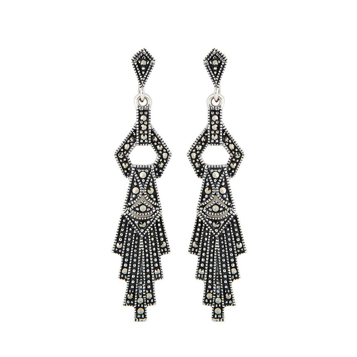 Art Deco Drop Earrings in Marcasite and Sterling Silver