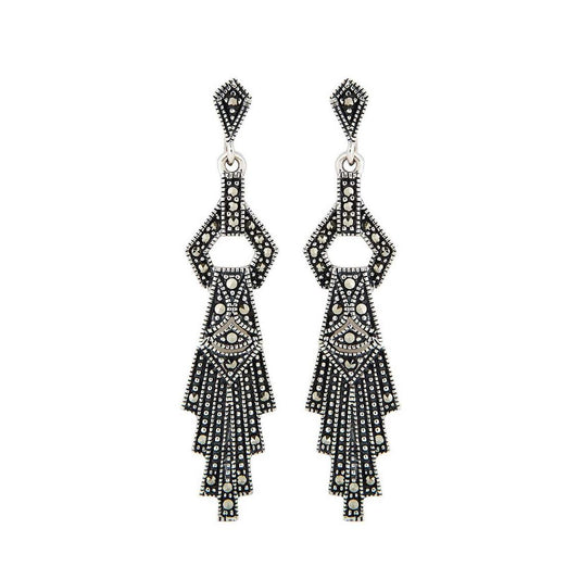 Art Deco Drop Earrings in Marcasite and Sterling Silver