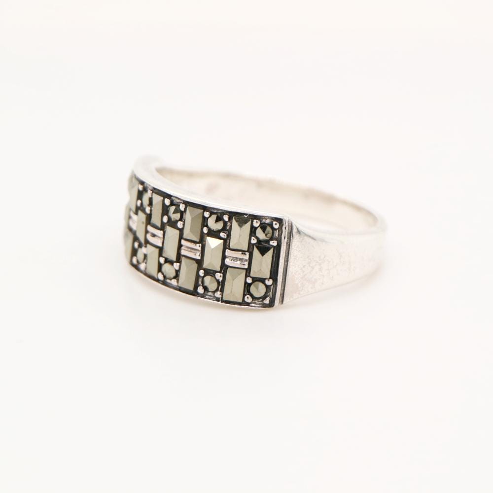 Marcasite Wide band ring in sterling silver