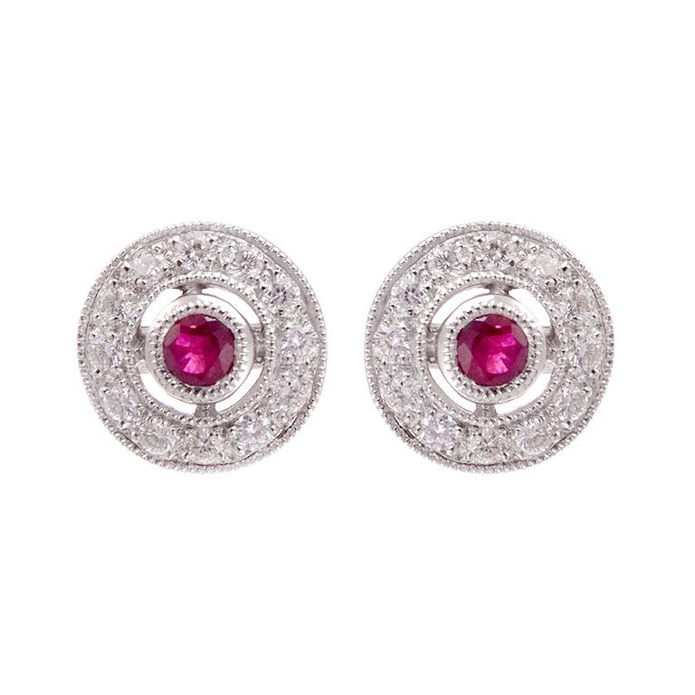 Art Deco diamond halo stud earrings, Vintage stud earrings