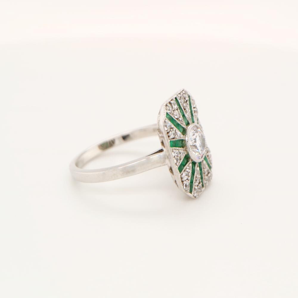 Square Shield sterling silver Ring with Emerald and CZ