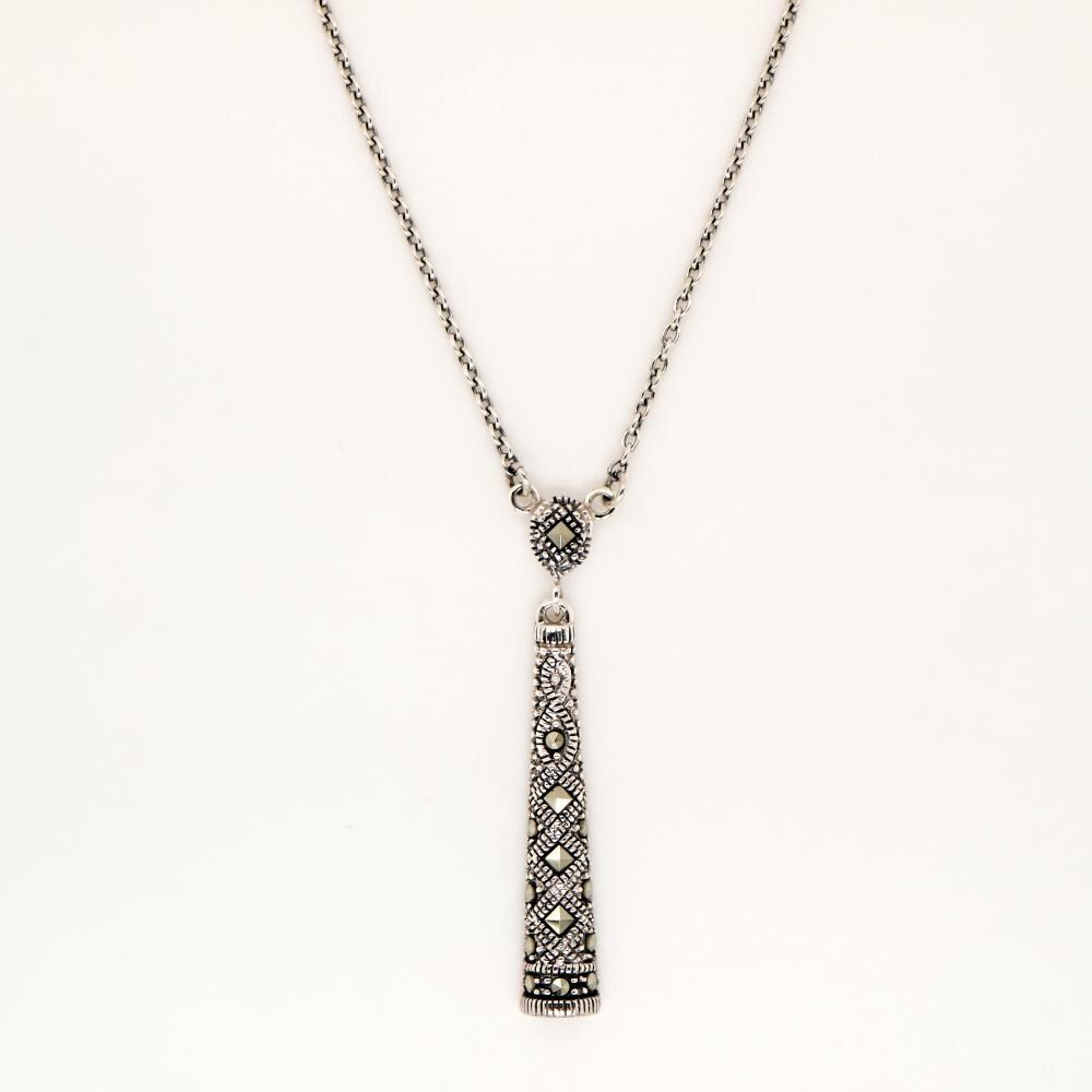 Marcasite Pillar Pendant Necklace in Sterling Silver