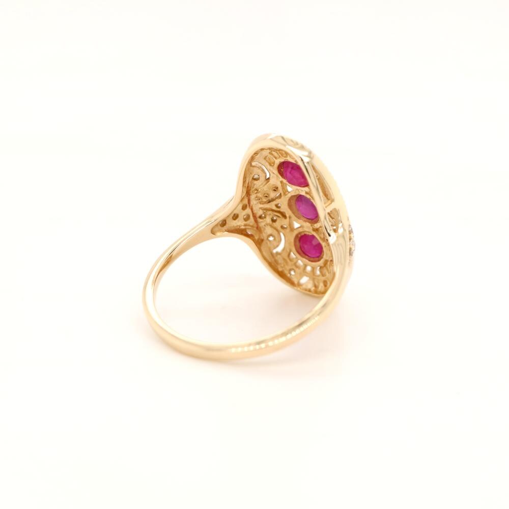 Ruby Diamond Three Stone Ring in 9ct Yellow Gold