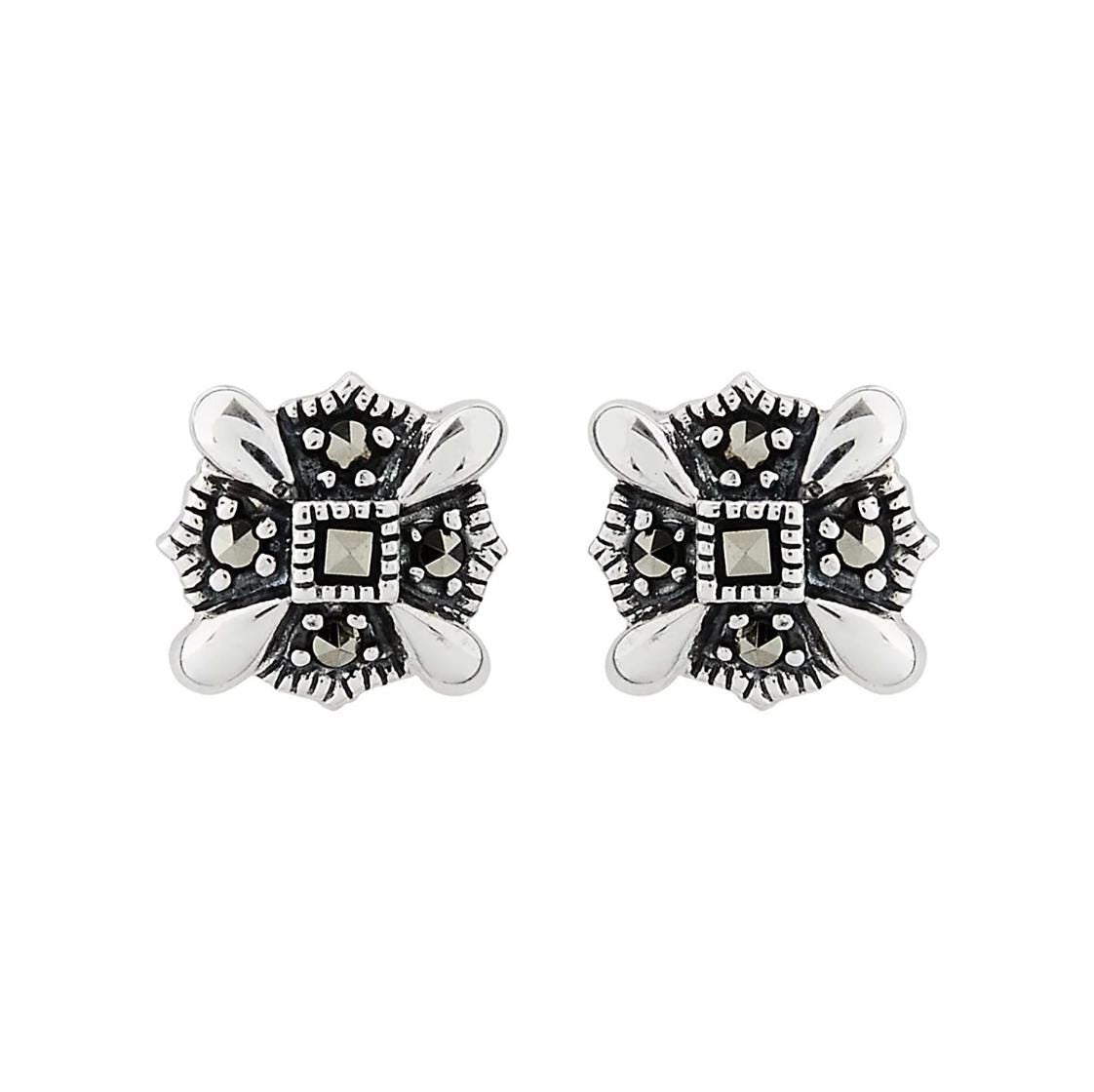 Art Deco Stud Earrings in Marcasite and Sterling Silver