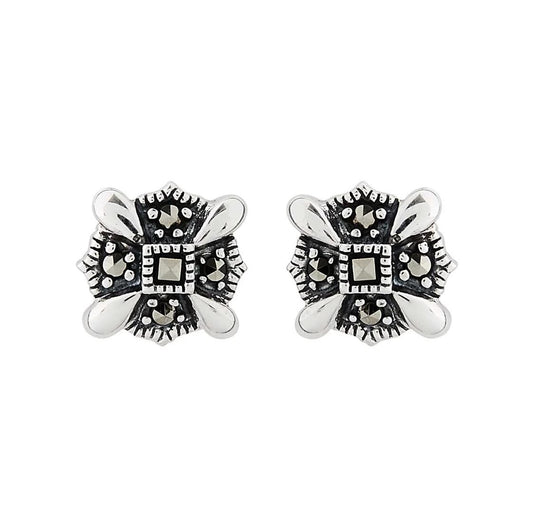 Art Deco Stud Earrings in Marcasite and Sterling Silver