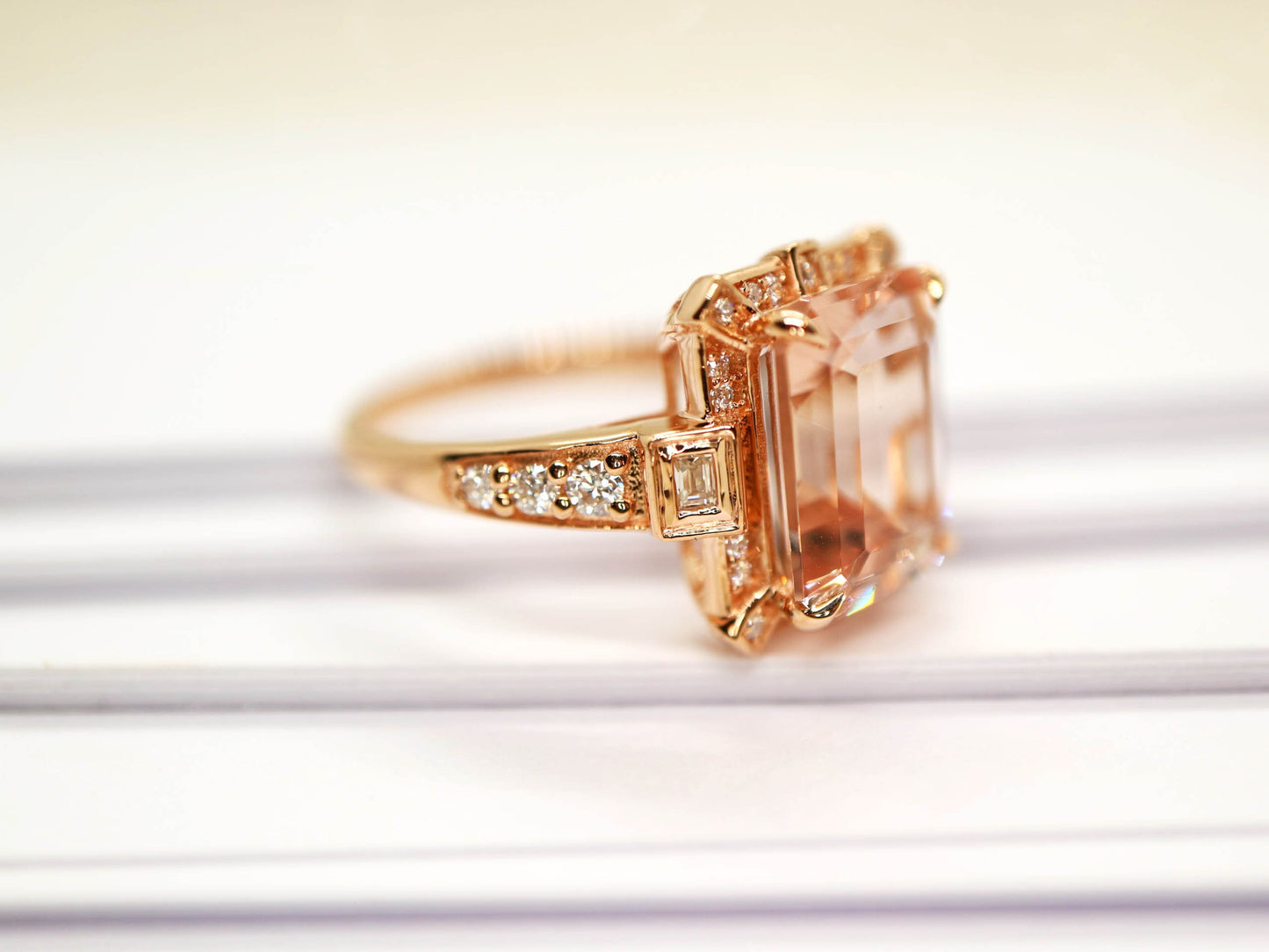 Art Deco vintage Morganite ring, Rose gold  diamond ring,  Art deco vintage ring, Rose gold engagement ring, Rose gold wedding ring,