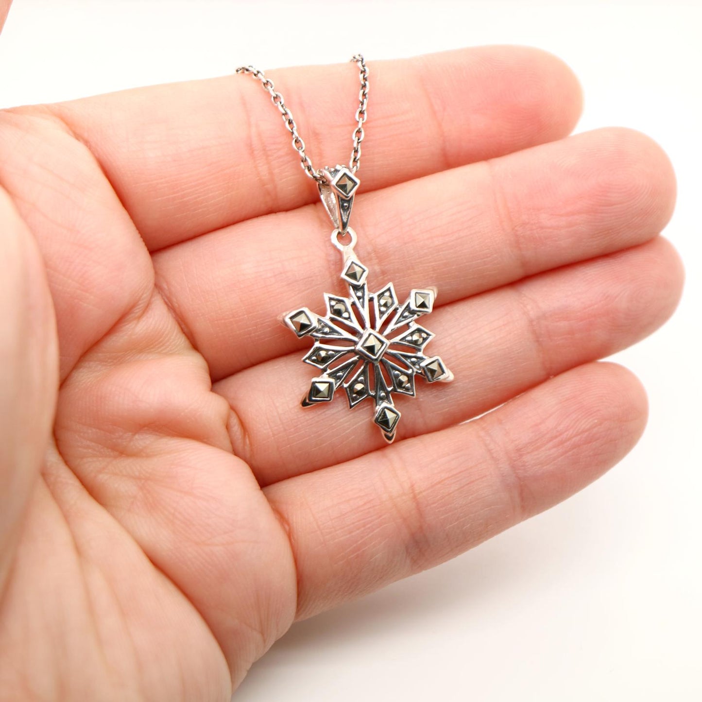Snowflake pendent in sterling silver and Marcasite, Made for her