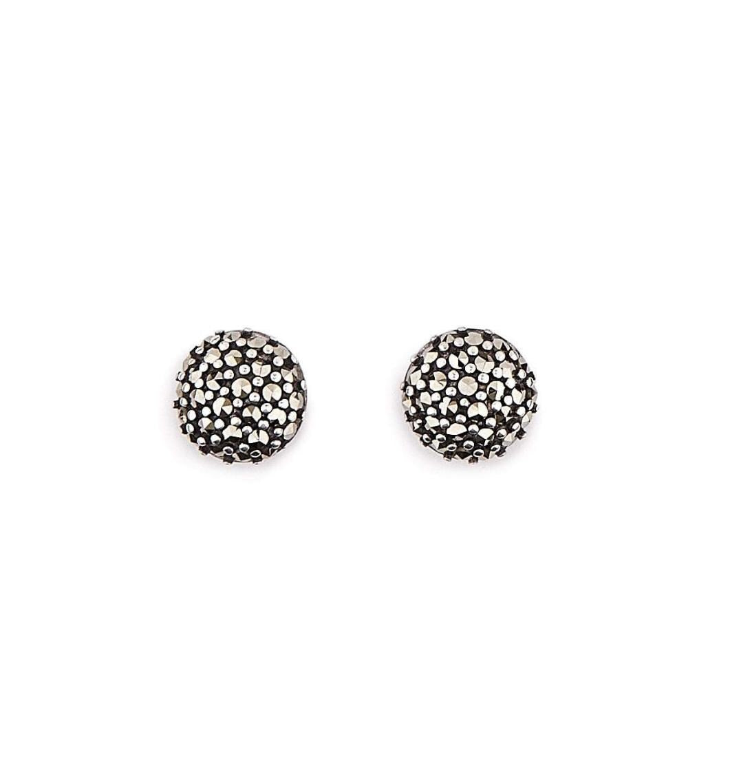 Round Stud Earrings in Marcasite and Sterling Silver