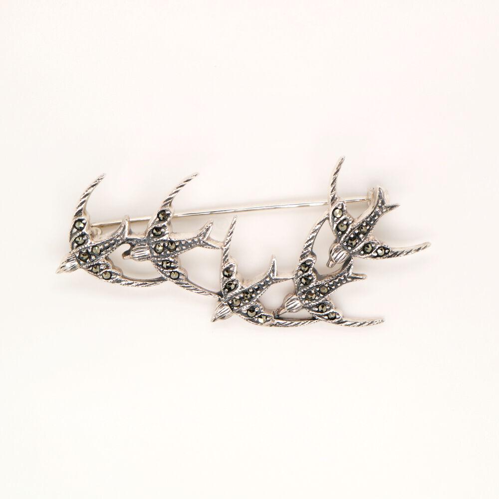 5 Sparrow Brooch in Marcasite and Sterling Silver