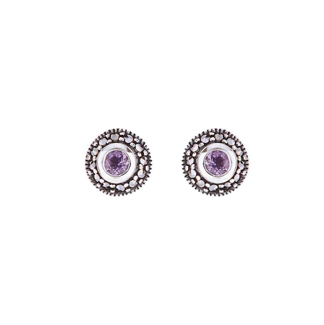 Art deco stud earring with gemstone and Marcasite in sterling silver