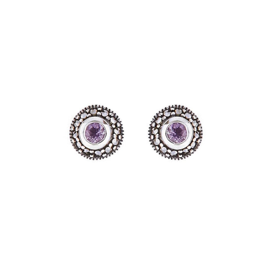 Art deco stud earring with gemstone and Marcasite in sterling silver