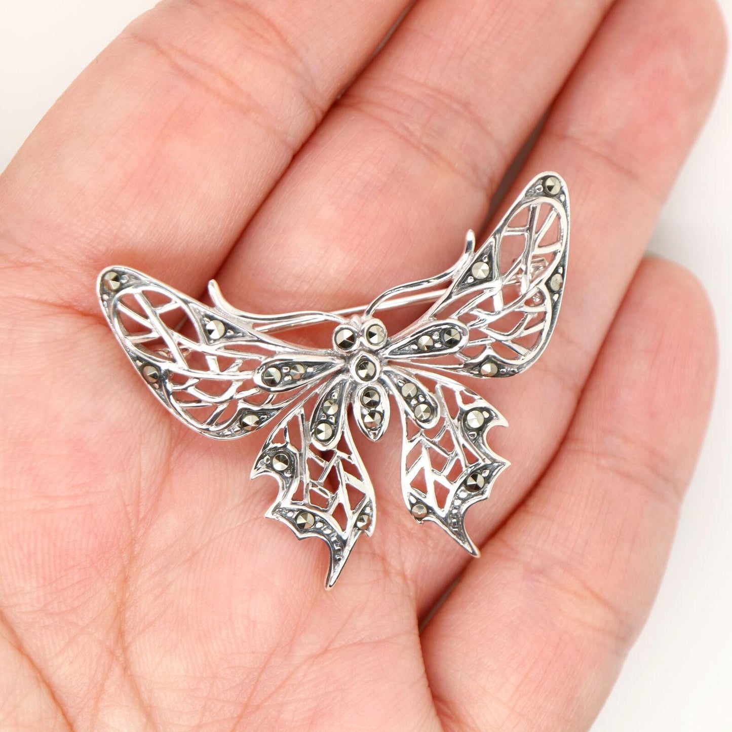 Butterfly Brooch with Marcasite in Sterling Silver