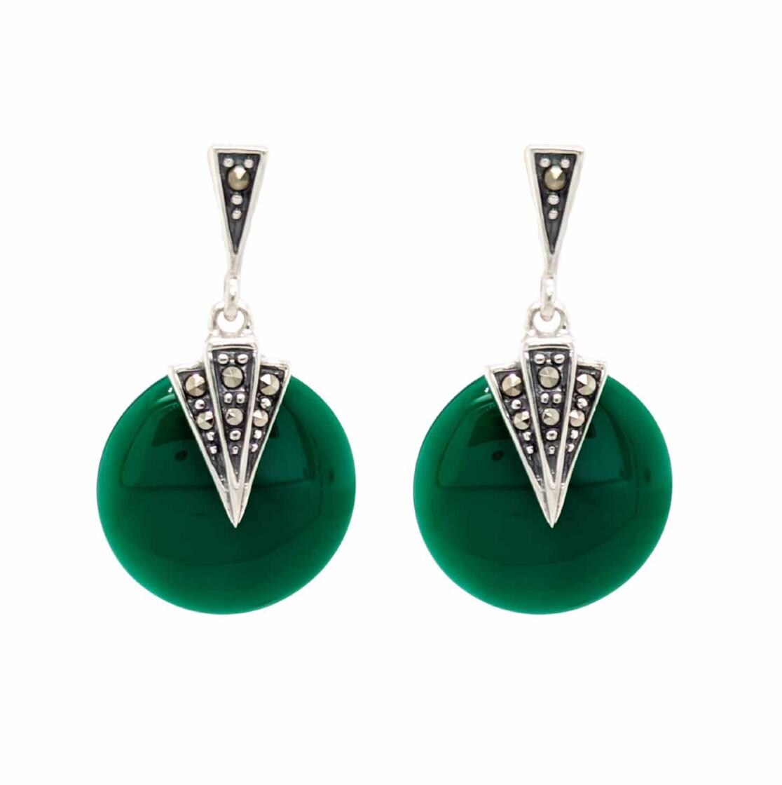 Art Deco Gem Drop Earrings with Marcasite and Sterling Silver