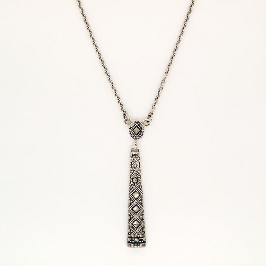 Marcasite Pillar Pendant Necklace in Sterling Silver