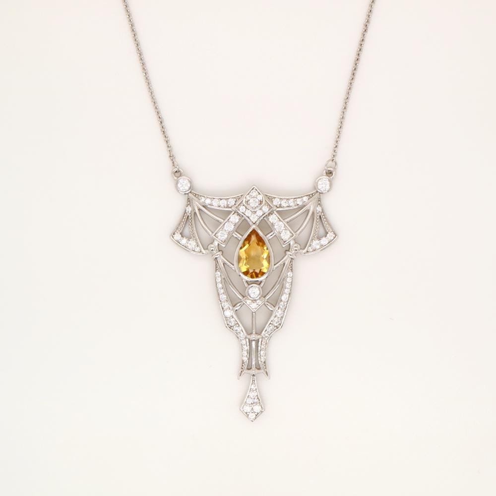 Art Deco style Necklace with Citrine and CZ