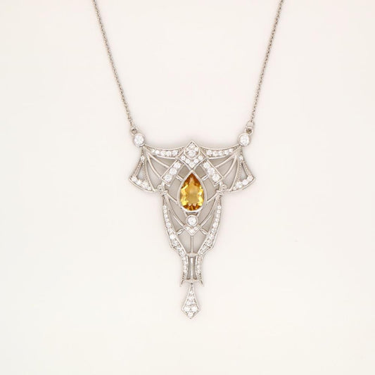 Art Deco style Necklace with Citrine and CZ