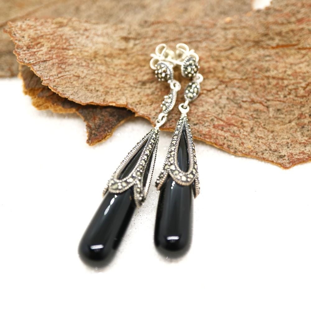 Jade and Marcasite Necklace in Sterling Silver, Sterling silver Jade and marcasite necklace