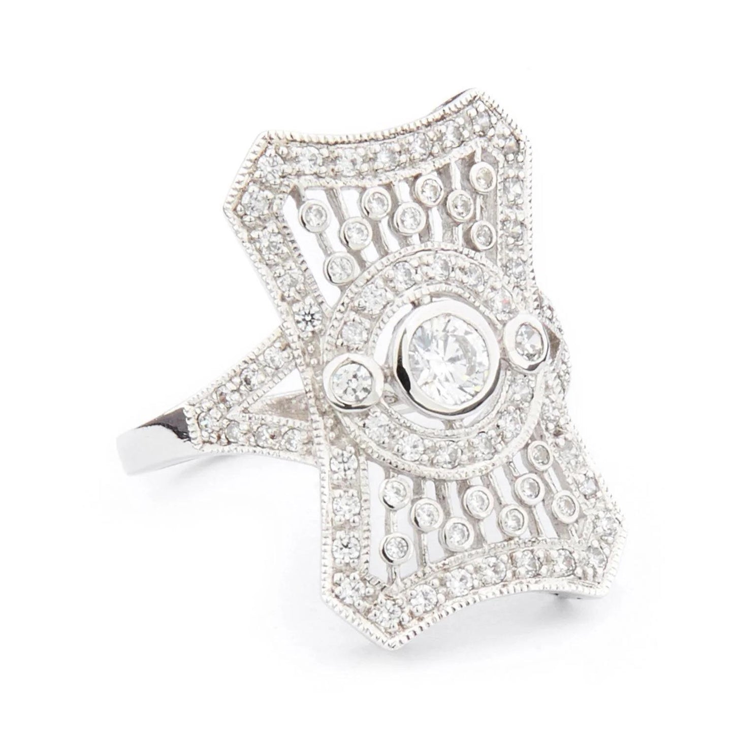 Art Deco  ring in cubic zirconia and Sterling silver, Vintage inspired jewellery, Vintage ring