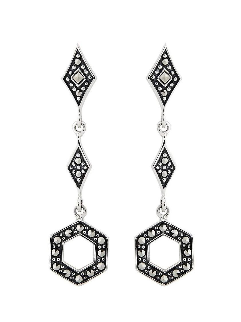Art Deco Geometric Drop Earrings in Marcasite and Sterling Silver