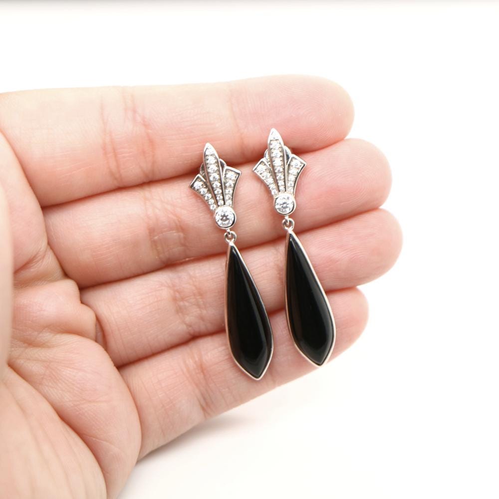Art Deco Onyx Drop Earrings, Custom made jewelry