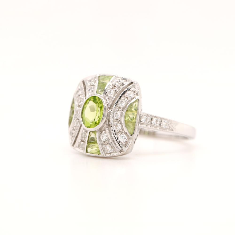 Peridot and CZ ring in sterling silver