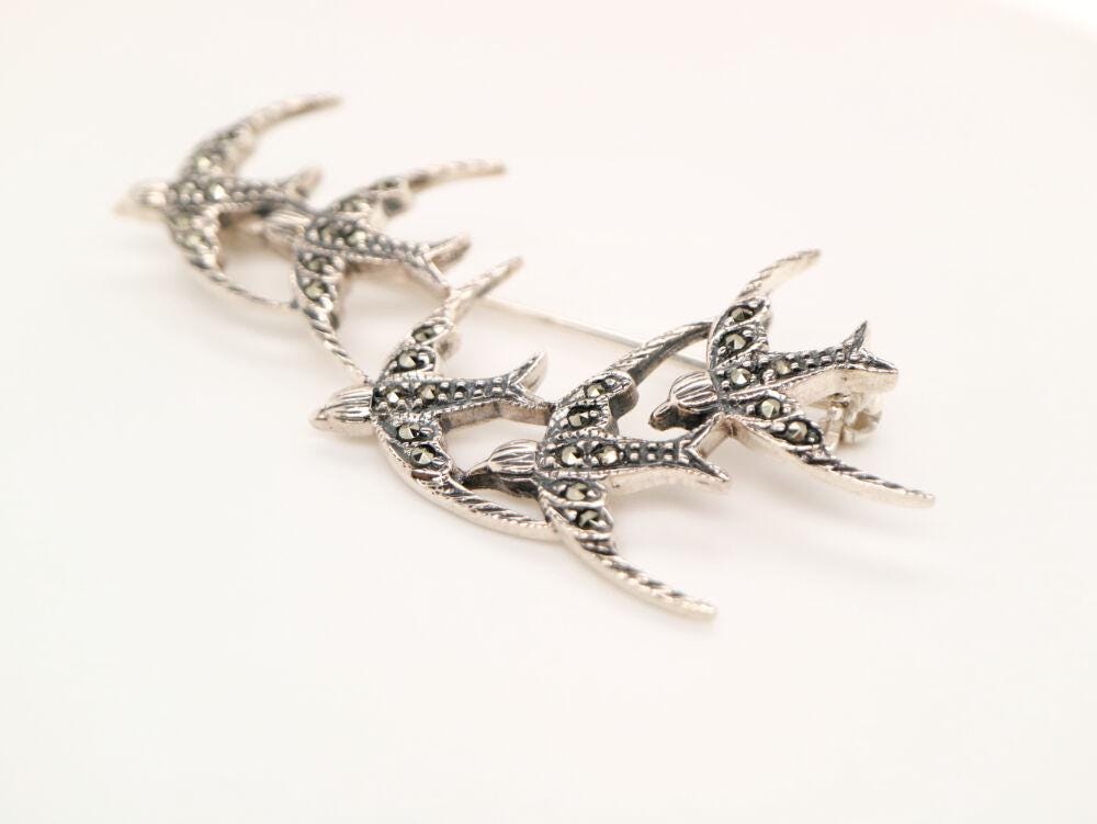 5 Sparrow Brooch in Marcasite and Sterling Silver