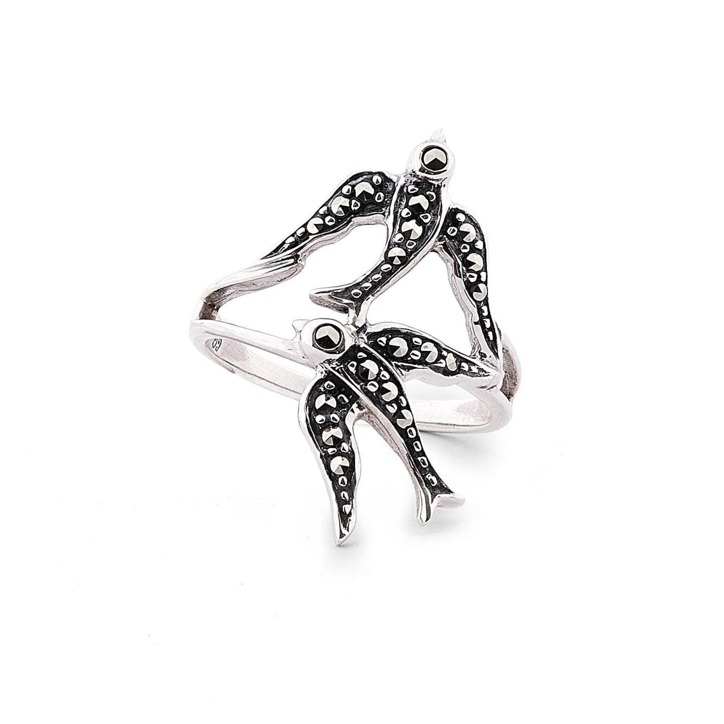 Swallow Ring in Marcasite and Sterling Silver, Anniversary ring