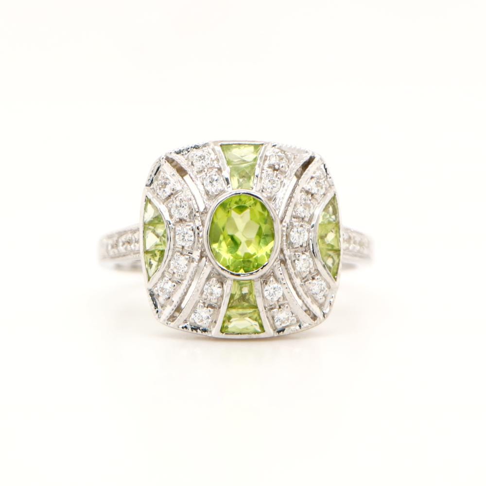 Peridot and CZ ring in sterling silver